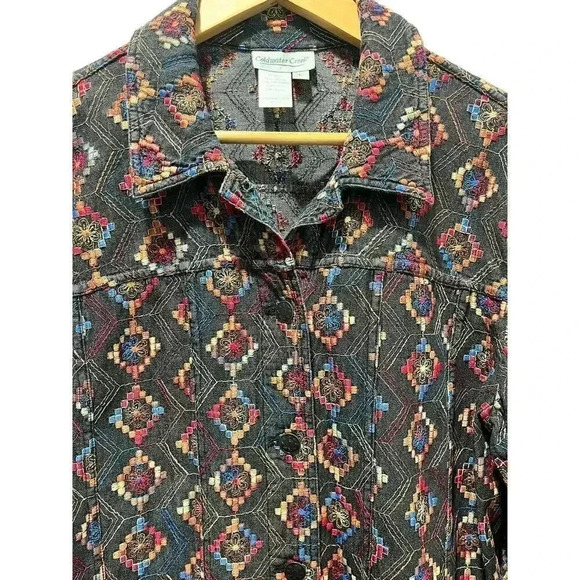 Vintage Coldwater Creek Black Denim Embroidered‎ Jacket Large - Picture 3 of 7